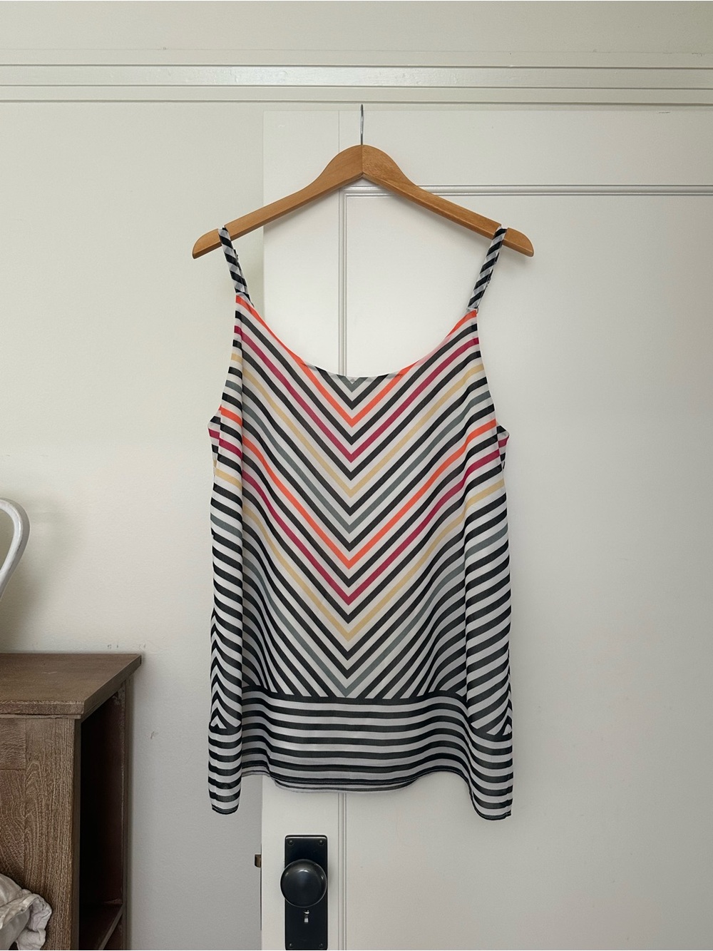 CAbi Chevron Stripe Spaghetti Strap Tank - Black, White, Pink, Yellow